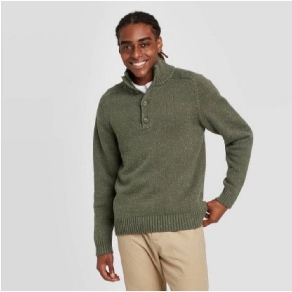 Goodfellow & Co Men's Henley Knit Collared Pullover Sweater - Green - L